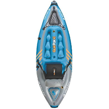 Sevylor QuickPak K1 1-Person Inflatable Kayak, Kayak Folds into Backpack with 5-Minute Setup, 21-Gauge PVC Construction; Hand Pump & Paddle Included