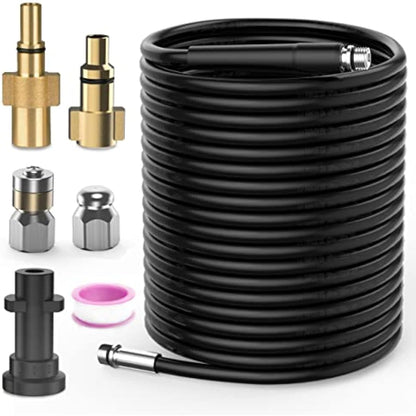 OHAYORI 10M Pressure Washer Drain Pipe Hose Cleaning Kit for Karcher K2 K3 K4 K5 K6 K7 Serie, Tube Unblocker Sewer Jetter Hose with Jet Nozzle and Rotating Jet Nozzle,Adapter for LAVOR Bosch AQT