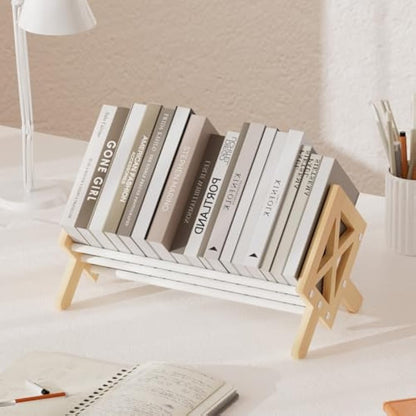 THYGIFTREE Wood Tilting Bookcase in Living Room/Home/Office, Desktop Book Shelf Organiser Bookshelves Storage Rack for CDs/Magazine/Books Display, Desktop Organiser for Books and Magazines
