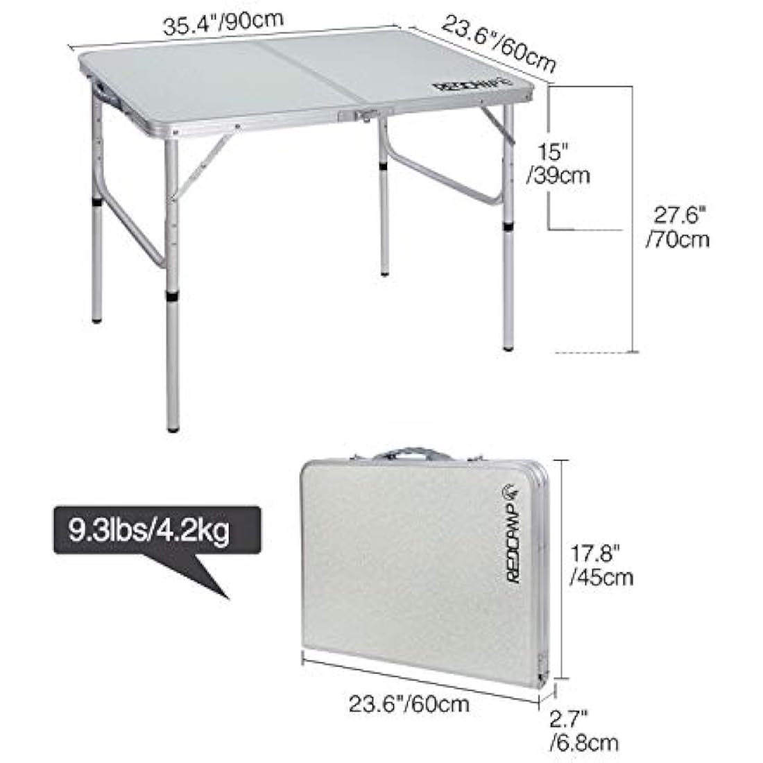 REDCAMP 3ft Folding Camping Table with Adjustable Height, Portable Foldable Picnic Tables for Outdoor Indoor Kitchen Garden, 2 Heights (39/70)