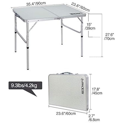 REDCAMP 3ft Folding Camping Table with Adjustable Height, Portable Foldable Picnic Tables for Outdoor Indoor Kitchen Garden, 2 Heights (39/70)