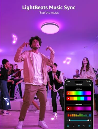 Lepro T1 AI Smart Ceiling Light 24W, Music Sync, Voice Control, AI Lighting Design Assistant, Waterproof Bathroom Light, DIY by Zone, Bluetooth&WiFi, Color Changing, Work with Alexa, Google Home, 29CM