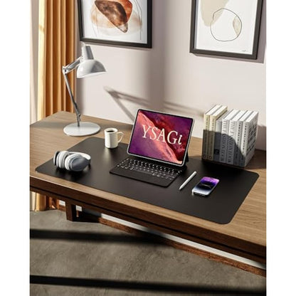 YSAGi Leather Desk Mat, Large Mouse Mat, Non-Slip Desk Pad, Waterproof PU Leather Table Protector Writing Pad for Office and Home (80 x 40 cm, Black)