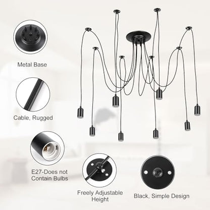 Lightess 8 Arm Spider Pendant Light - Multiple E27 Bulb Sockets, DIY Hanging Chandelier for Living Room, Bedroom, Cafe, Hall