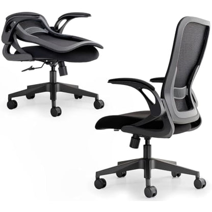 Tervo Model U | Folding Office Chair for Small Spaces | Ergonomic Design with High Rebound Mesh | Computer Desk Chair for Gaming | For Adults & Kids | Foldable & Compact with Flip Up Arms