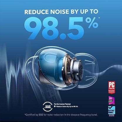 soundcore by Anker Liberty 4 NC Wireless Noise Cancelling Earbuds, 98.5% Noise Reduction, Adaptive Noise Cancelling to Ears and Environment, Hi-Res Sound, 50H Battery, Wireless Charging (black)