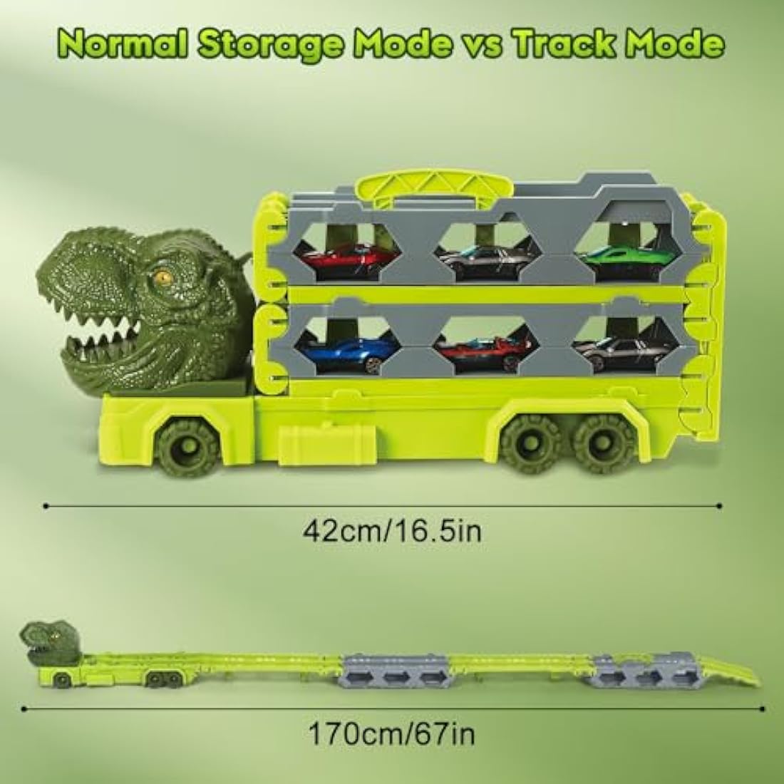 VATOS Transport Truck Toys for Boys Ages 3-8, Portable Dinosaur Race Track With 6 Cars Carrier Vehicle Set for Kids