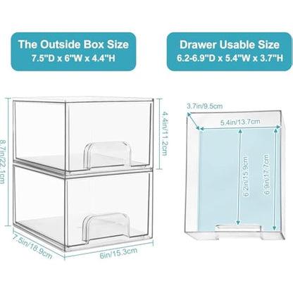 Vtopmart 4 Pack Clear Small Stackable Storage Drawers, Acrylic Bathroom Makeup Organiser, Plastic Storage Box For Vanity, Under Sink, Kitchen Cupboard, Pantry, Home Organization