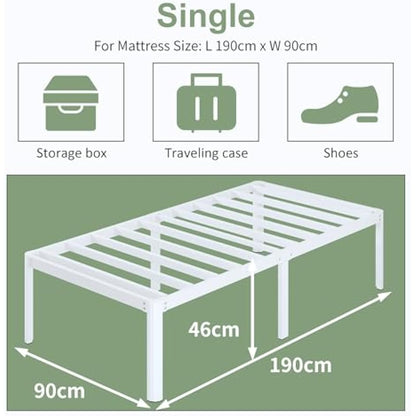 Lutown-Teen 3ft Single Bed Frame 46 cm High with Rounded Corners, Heavy Duty Metal Bed Frames Single with Steel Slats, Ample Storage Underneath, Noise Free, Easy Assembly, White