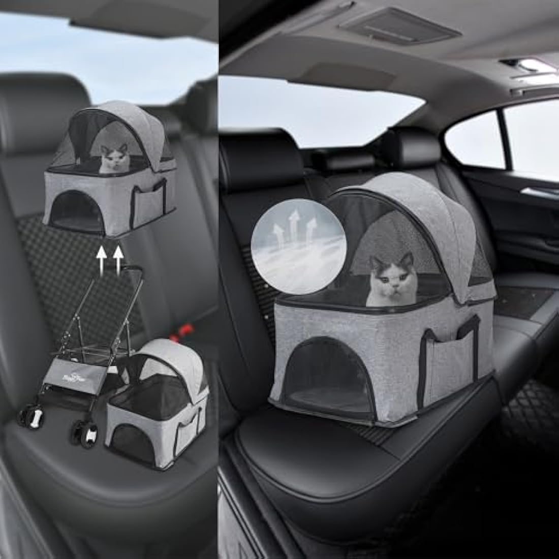 Bingopaw Pet Stroller, Foldable Dog Pram 4 Wheel Kitten Pram for Puppy and Cat with Detachable Blanket and Rain Cover as Gift Loads Up to 20KG