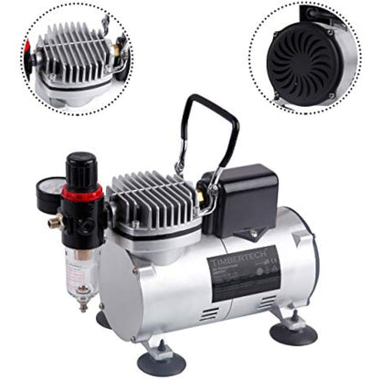 Timbertech Professional Upgraded Piston Airbrush Compressor ABPST07 with Motor Cool Down Fan/Powerful Working Pressure/Strong Airflow for Hobby, Food Decoration, Body Tattoo, Graphic and so on