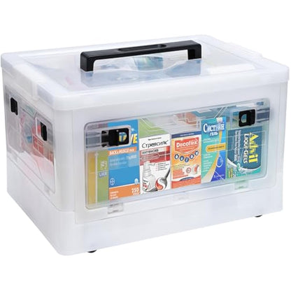 Gifhomfix Extra Large Medicine Storage Box with Handles, First Aid Box Clear Medicine Organiser with Removable Tray, Multipurpose Plastic Medication Storage Box with Wheels