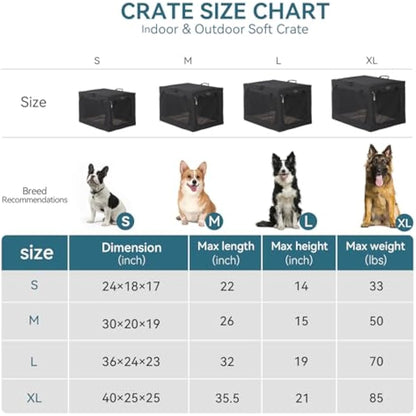 Petsfit Collapsible Dog Crate with Thicken Mat, Adjustable Fabric Sleeve for Perfect Fit, Breathable Mesh Doors, Portable Dog Crate 76 cm L x 50 cm W x 49 cm H Black