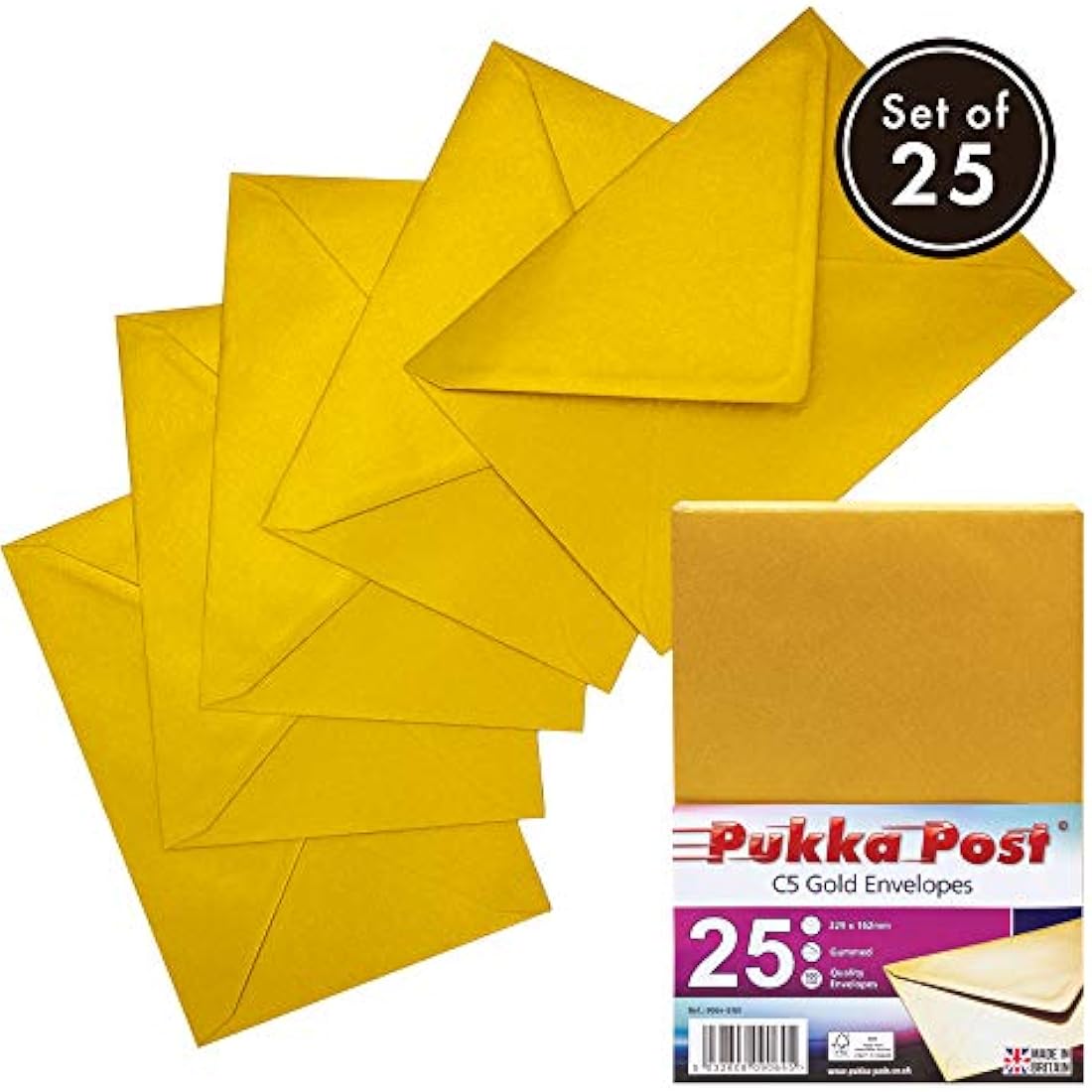 Pukka Pad, Pukka Post & Packaging Gummed Envelopes - Pack of 25, Ready-to-Seal, Durable 100GSM Postal Envelopes for Letters, Invitations, and Other Mail - 229 x 162 mm, Size C5, Gold
