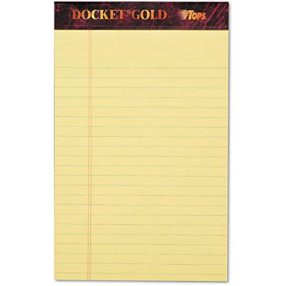 TOPS Docket Gold Writing Pads, 5" x 8", Jr. Legal Rule, Canary Paper, 50 Sheets, 12 Pack (63900)