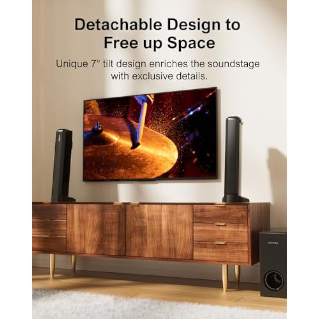 ULTIMEA 4.1ch Sound Bar for Smart TV with Subwoofer, App, Peak Power 200W, 2-in-1 Detachable Bluetooth 5.3 Soundbar, Bass Adjustable, 3 EQ Modes TV Sound Bar, ARC/Optical/Aux, Apollo S50 2025 Version