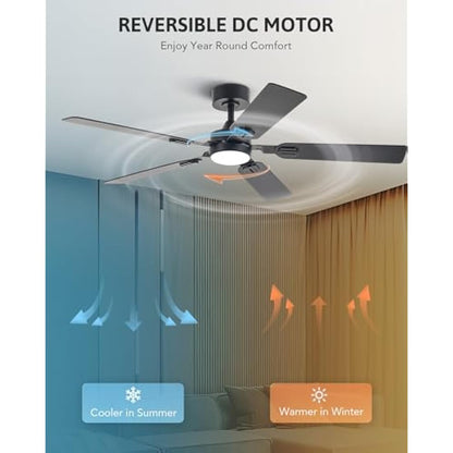 VONLUCE Ceiling Fans with Lights and Remote, 52 Inch Ceiling Fan with 5 Blades, Indoor Modern Ceiling Fan with Reversible DC Motor 6 Speeds for Bedroom Living Room Patio Farmhouse, Black Rustic Brown