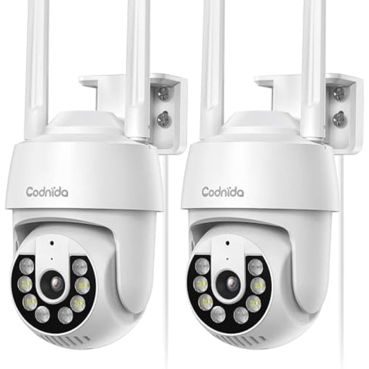 Codnida 3MP Security Camera Outdoor 2 Pack, IP CCTV Camera Systems with 24/7 Recording, Color Night Vision, PIR Human Detection, Sound and Light Alarm, Support 16-128G SD Card, Works with Alexa