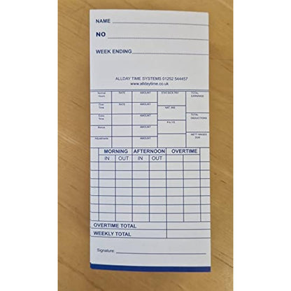 QuickClocks Weekly Clocking in Cards (Pack 500 Cards) for QC500N, QC500D and QC400 Clocking in Machines