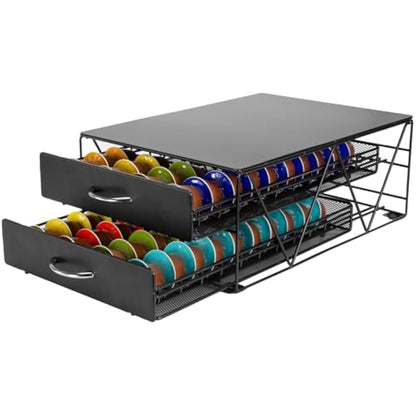 SYSYLY Coffee Pod Holder,2-Tier Coffee Pod Drawer Compatible For Dolce Gusto,Nespreso Vertuoline Pods,Max. Capacity 80 - Coffee Machine Stand - Non-Slip,Pods Dispenser,Metal Drawer.