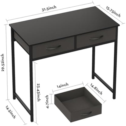 WOHOMO Small Computer Desk with Drawers, 31.5 Inch Black Vanity Desk with Storage, Home Office Computer Desks for Small Spaces, Modern Work Writing Study Table, Black