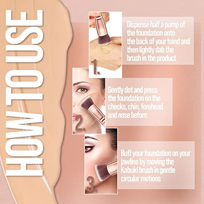Make Up Brush Foundation Kabuki Flat Top - Perfect For Blending Liquid, Cream or Flawless Powder Cosmetics - Buffing, Stippling, Concealer - Premium Quality Synthetic Dense Bristles!