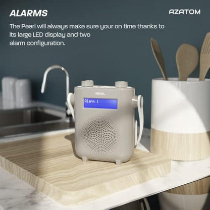DAB/DAB+ & FM Digital Shower Radio | Bluetooth | IPX5 Waterproof Technology | Rechargeable Battery | Perfect for Home, Bathroom or Outdoors | AZATOM Pearl (Grey)