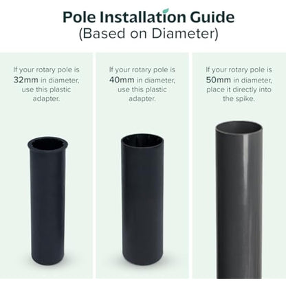Flatro Rotary Washing Line Spike - Heavy Duty Powder Coated Metal Ground Spike for Rotary Washing Line with Two Plastic Adapters, Rotary Airer Ground Spike for Parasol - fit 32, 40, and 50mm