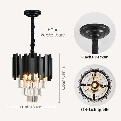 AHXIAOZN Modern Chandelier Crystal Light, K9 Crystal Chandelier, Black Ceiling Lights Living Room,Round Lampshades