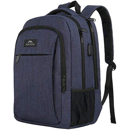 MATEIN Travel Laptop Backpack 15.6, Slim Laptop Rucksack with USB Charging Port Anti Theft Computer Backpack Bag Water Resistant College Work Daypack Lightweight Bag, Navy Blue