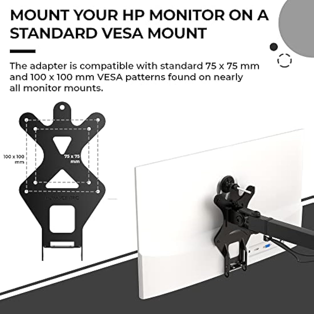 HumanCentric VESA Mount Adapter for HP Monitors 22er, 22es, 22f, 23er, 23es, 23f, 24ea, 24ec, 24er, 24es, 24f, 24fw, 25er, 25es, 25f, 27er, 27ea, 27es, 27f, 27fw, 27ec VESA Adapter Bracket (White)