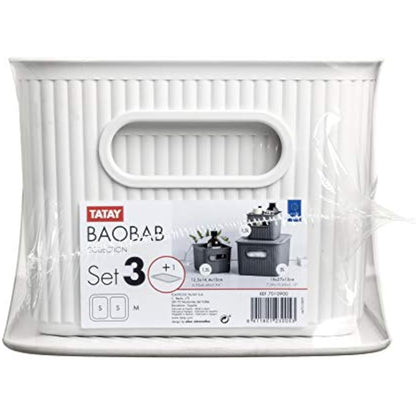 TATAY Set of 3 Baobab Organizer Boxes and 5L Lids, BPA-Free, Pergamon White, Medium, (1 x 5L, 2 x 1.5L)
