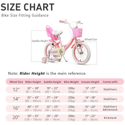 Glerc Maggie 12 Inch Kids Bike for 2-13 Years Old, Girls Bicycle with Doll-Seat & Basket & Stabilisers & Kickstand, Multiple Colors