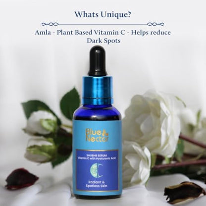 Blue Nectar Ayurvedic Vitamin C Face Serum for Dark Spot Correction and Glowing Skin | 100% Natural Hyaluronic Acid Serum with Stable Vitamin C (9 Herbs, 30 ml)