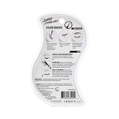 i•ENVY Super Strong Hold Eyelash Adhesive, Waterproof, 48-Hour Long-Lasting Lash Glue, Latex-Free, Hypoallergenic, Quick-Drying with Brush-On Applicator for Strip Lashes (Clear, 1 Pack)
