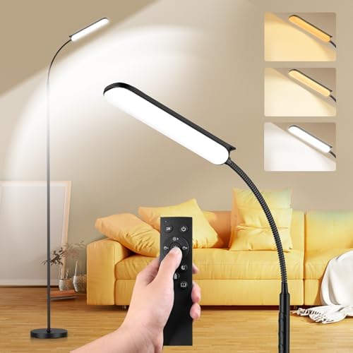LED Uplighter Floor Lamp Adjust freely, 18W 1800LM Dimmable Floor Standing Lamp with Remote & Touch Control, 1min Installation, Standard Eye Caring Reading Lamps Living Room Modern for Bedroom (Black)
