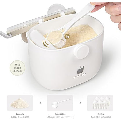 Termichy Milk Powder Dispenser Baby Milk Powder Dispenser, 250 g Airtight Portable Milk Powder Container for Travel, with Scraper and Spoon (Khaki, 1 Piece)