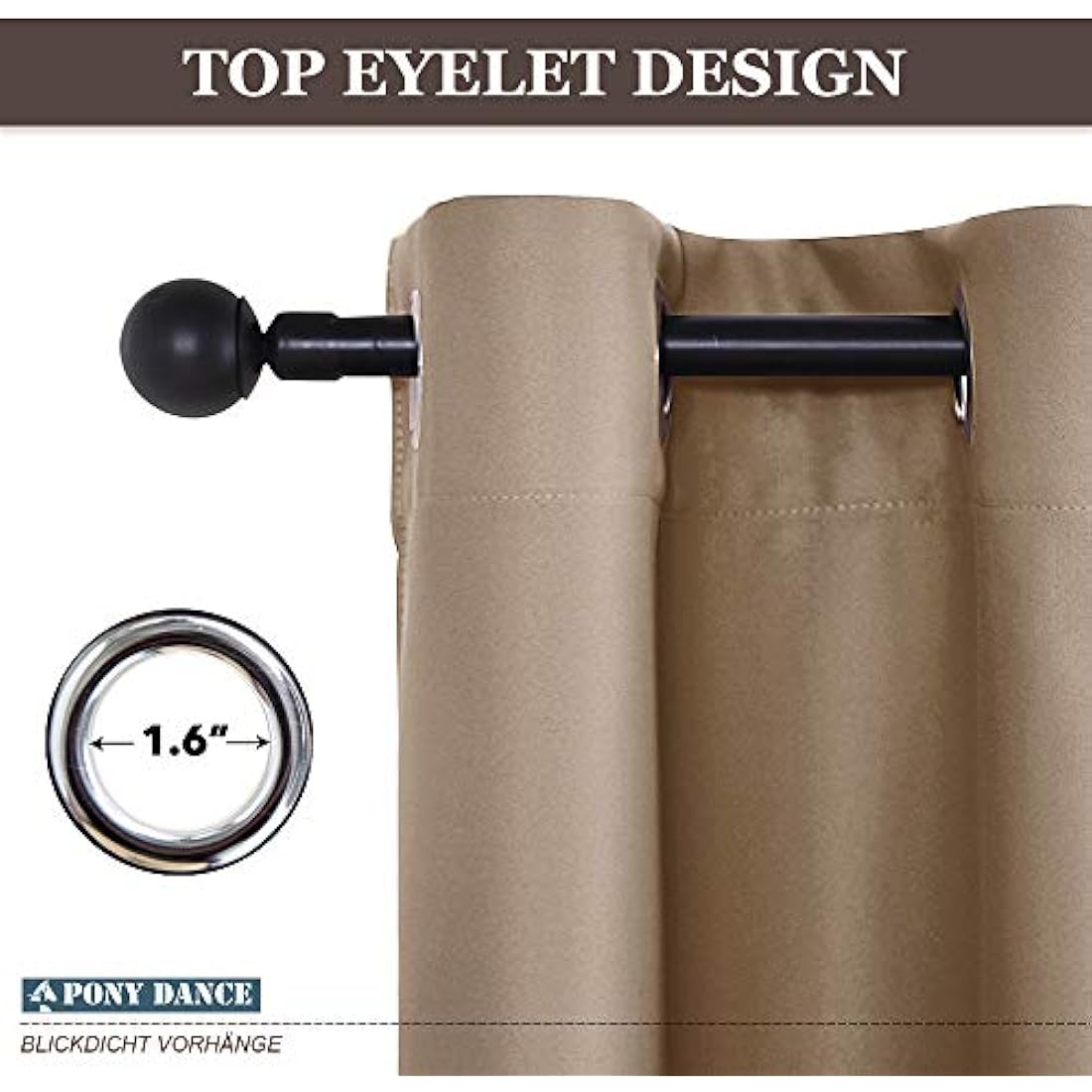 PONY DANCE Blackout Bedroom Curtains with Eyelet - Mocha 54 Inch Drop Thermal Curtains for Small Bay Window Light Blocking Short Privacy Drapes for Basement, Width 52 x Depth 54, 2 Panels
