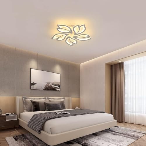 Comely LED Ceiling Light Dimmable, 45W Flower Chandeliers Ceiling Light with Remote Control Colour Changing Bedroom Ceiling Lamp, 5 Leaves Modern Ceiling Lighting for Living Room Dining Room
