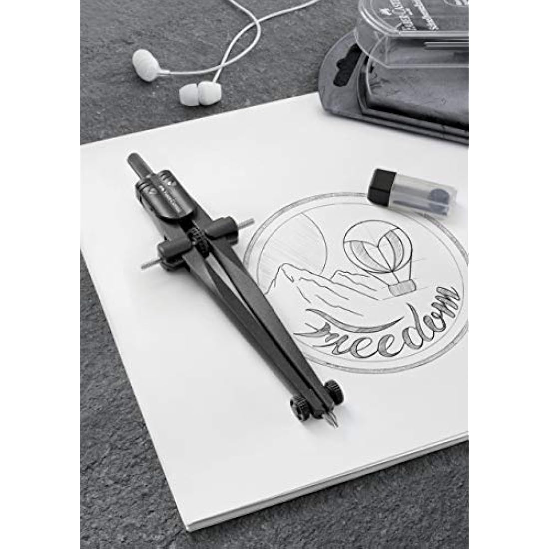 Faber-Castell Stream Quick-Set Compass - Black Stone, 174530