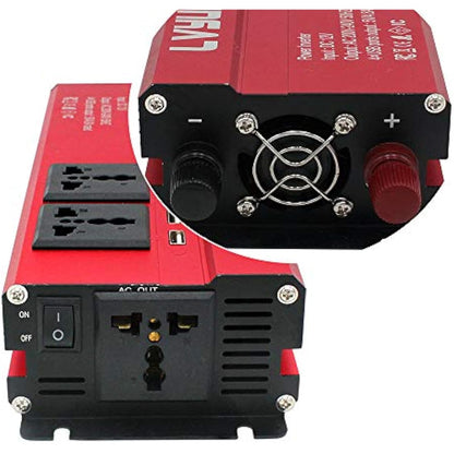 Cantonape Power Inverter 1000W/2000W (peak) DC 12V to AC 230V 240V Converter with 4 USB Interfaces 3 Universal sockets Cigarette Lighter Adapter in Car Crocodile Clip