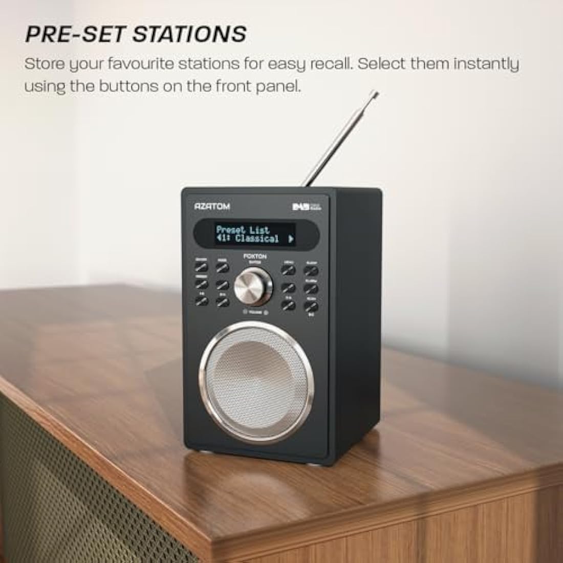 DAB/DAB+ & FM Digital Radio | Simple Controls | Dual Alarms & Sleep Timer | Mains Powered | Bluetooth | USB Device Charging | Perfect for Home, Office or Outdoors | AZATOM Foxton FX2 (Black)