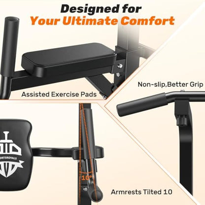 Sportsroyals Pull up Bar, Multi-Function Power Tower Dip Station with Upgraded Adjustable Foot Cover Equipment for Home Gym,400LBS