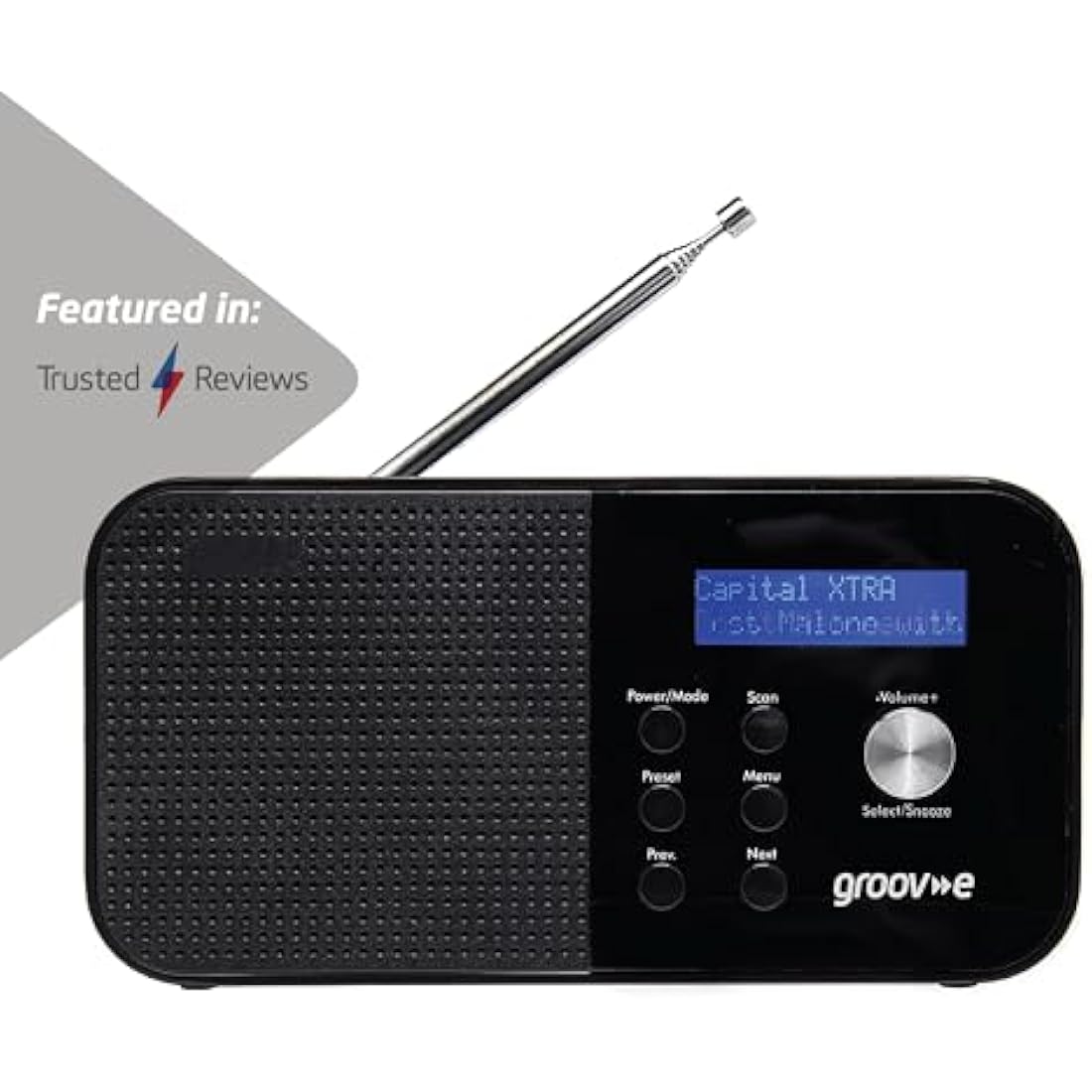 Groov-e Venice DAB & FM Digital Radio - Built-In Alarm Clock & Bluetooth Connectivity - LCD Display - Mains or Battery Operated - Portable Radio - 20 Preset Stations - Black