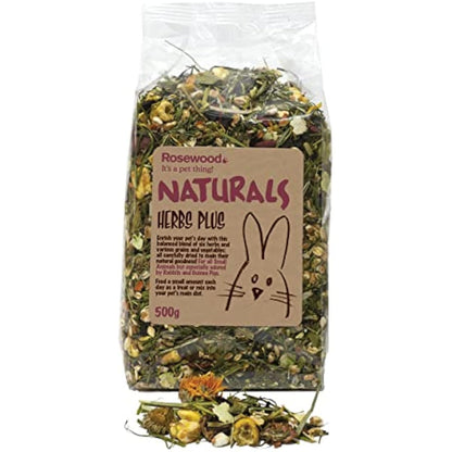 Rosewood Naturals Herbs Plus, Small Animal Treat for Rabbits, Guinea Pigs, Chinchillas, Degus, Hamsters, Gerbils, Mice and Rats, 500g