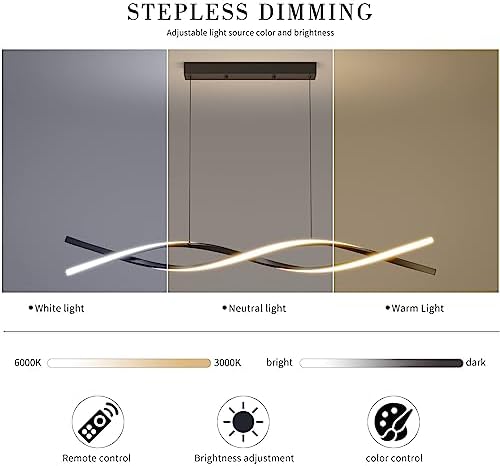 Mikeru 120CM Wave Pendant Light, Black Creative LED Dining Lights 3000/4500/6000K Dimmable 10% to 100% Pool Table Lighting Adjustable Kitchen Island Lamp for Living Room, Bedroom