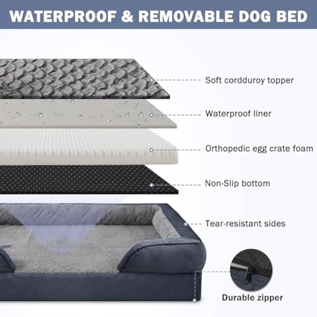 JOEJOY XXL Dog Bed, Orthopedic Memory Foam, Washable, Dark Grey, Fits up to 120lbs, Good for Large Dogs