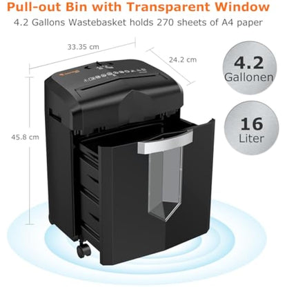Bonsaii 12-Sheet Micro Cut Paper Shredder, Heavy Duty Shredder for Home Office Runs for 60 Mins, Shredders with 4 Casters & 16 Litres Pullout Bin, Shreds CD, Card, Mail, Staple and Clips(C266-B)