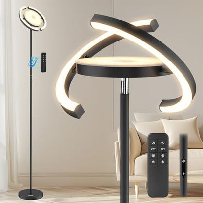 FIMEI Floor Lamp, Stepless Dimming & 3000K - 6000K Color Temperatures, Remote/Touch Independent Control, Eye-Protecting, Uplighter Floor Lamp for Living Room, Central Lamp Upward, Black