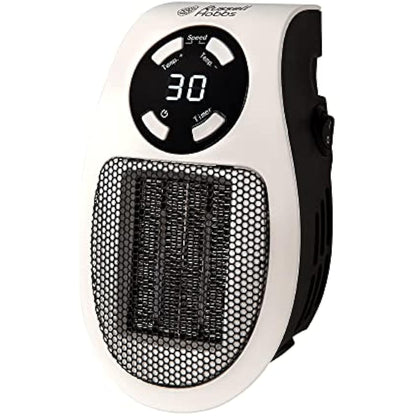 Russell Hobbs RHPH2001 500W Ceramic Plug Heater, Adjustable thermostat, 12 Hour Timer & LED Display, 2 Fan Speeds, 2 Year Guarantee , White